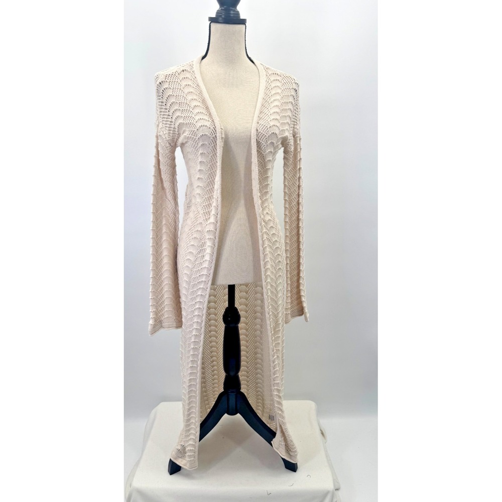 Jessica Simpson Open Knit Crochet Duster Midi Cardigan Small Boho Bratz Coastal